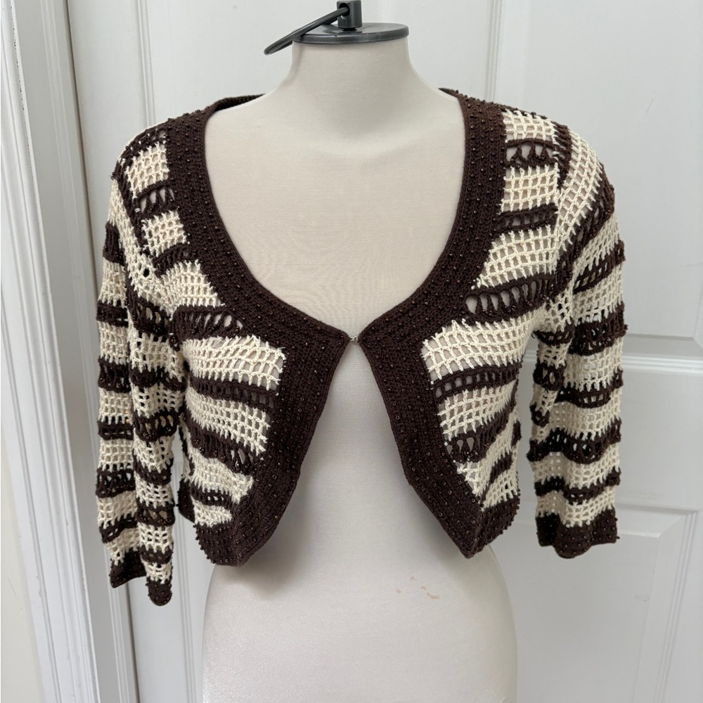 Bianca Nygard Petite Elegant Brown and Cream Women's Cardigan shrug